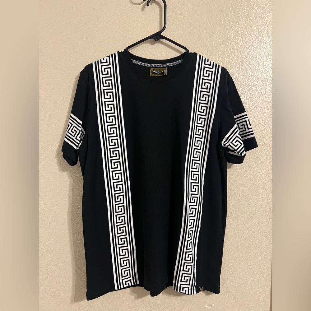 Black Tee with White Greek Key Design